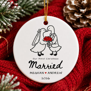 Met de Hand Getekende Eerste Kerstmis Getrouwd Orn Keramisch Ornament
