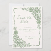 Met de Hand Getekende Fantasievolle Saliegroene Bl Save The Date (Voorkant)