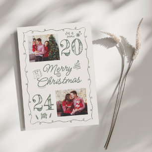 Met de hand getekende foto krabbel kerst feestdagenkaart