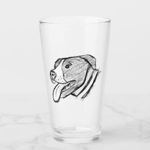 met de hand getekende foto van pitbull hond dieren glas