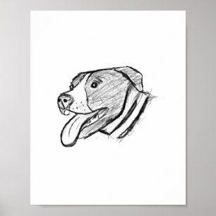 met de hand getekende foto van pitbull hond dieren poster