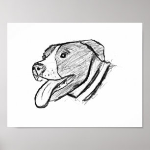 met de hand getekende foto van pitbull hond dieren poster