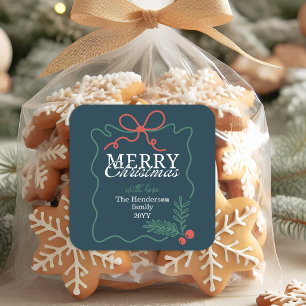 Met de hand getekende frame turquoise Blíj Kerstmi Vierkante Sticker