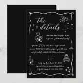 Met de hand getekende Fun Doodle Huwelijksdetails  Kaart (Voorkant / Achterkant)