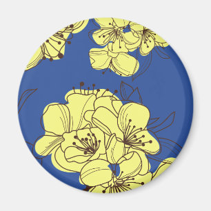 Met de hand getekende gele wilde bloemen op blauw magneet