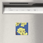 Met de hand getekende gele wilde bloemen op blauw magneet (Insitu (Vaatwasser))