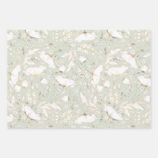 Met de hand getekende goudbloemen Schets Pattern E Inpakpapier Vel (Voorkant)