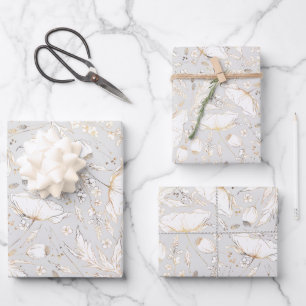Met de hand getekende gouden wilde bloemen schets inpakpapier vel