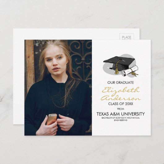 Met de hand getekende graafkap & foto-partaar Brie Uitnodiging Briefkaart (Voorkant / Achterkant)