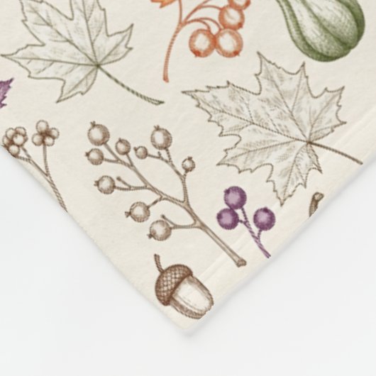 Met de hand getekende graveerstijl herfst groente fleece deken (Hoek)