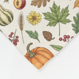 Met de Hand Getekende Graveerstijl Herfstgroente Fleece Deken
