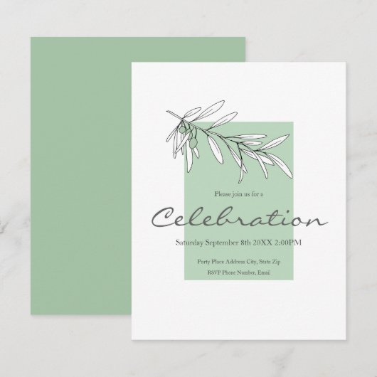 Met de hand getekende groene olijven bladeren kaart (Voorkant / Achterkant)