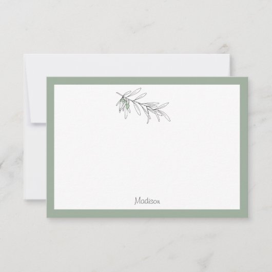 Met de hand getekende groene olijven bladeren notitiekaartje (Voorkant)