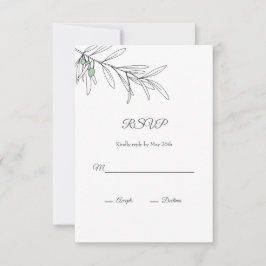 Met de hand getekende groene olijven bladeren RSVP kaartje