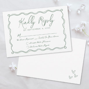 Met de Hand Getekende Groene Whimsical Bruiloft RSVP Kaartje