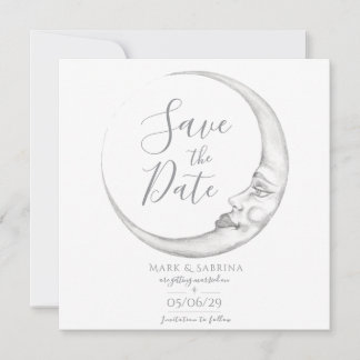 Met de Hand Getekende Halve Maan Save the Date Kaa