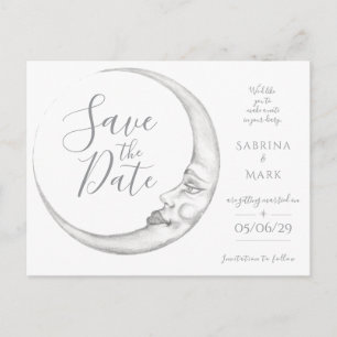 Met de hand getekende halvemaan save the date ansi briefkaart