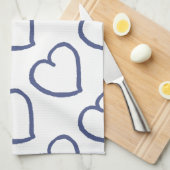 Met de hand getekende harten ontwerpen donkerblauw theedoek (Quarter Fold)