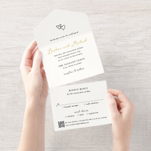 Met de Hand Getekende Hartjes Doodle QR Code Moder All In One Uitnodiging