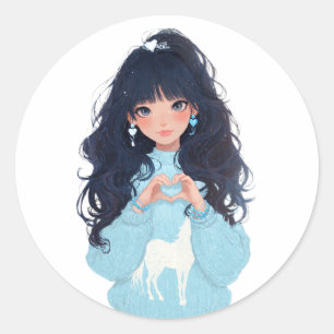 Met de Hand Getekende Hartsticker Schattige Lief Ronde Sticker