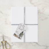 Met de hand getekende hond & kerstboom Vette kerst Cadeaulabel (Met Touw)