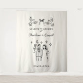 Met de Hand Getekende Huwelijksbegroeting met Krab Wandkleed (Voorkant)