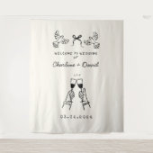 Met de Hand Getekende Huwelijksbegroeting Wandkleed (Voorkant)