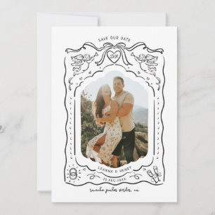 Met de hand getekende illustratie inkt cherubijnen save the date