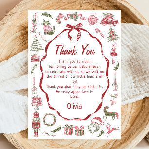 Met de hand getekende kerst baby shower bedankkaar bedankkaart