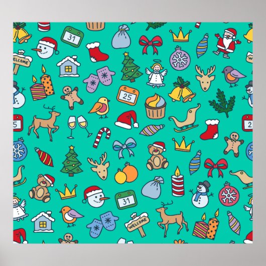 Met de hand getekende Kerst: Festive naadloos. Poster (Voorkant)