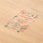 Met de Hand Getekende Kerst Krabbels Lelijke Trui Acryl Uitnodigingen (Laagn)