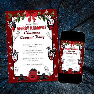 Met de Hand Getekende Kerst Krampus Cocktails Fees Kaart