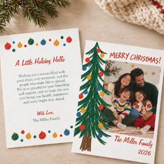 Met de hand getekende kerstboom familie foto whims feestdagenkaart