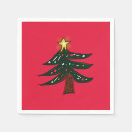 Met de hand getekende kerstboom rood servet