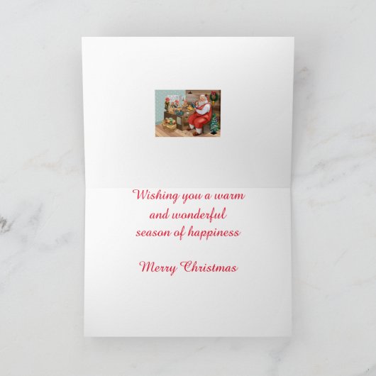 Met de hand getekende kerstman aan het werk kaart (Binnen)