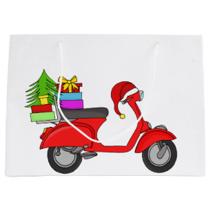 Met de hand getekende kerstscooter groot cadeauzakje
