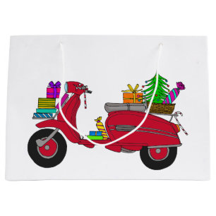Met de hand getekende kerstscooter groot cadeauzakje