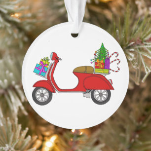 Met de hand getekende kerstscooter met cadeaus Orn Ornament
