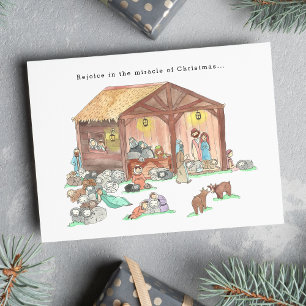 Met de hand getekende Kerststal waterverf Kerstmis Feestdagen Kaart