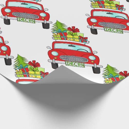 Met de hand getekende kerstwagen cadeaupapier (Hoek)
