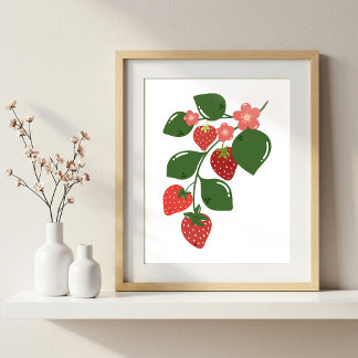 Met de hand getekende keuken kunstprint met aardbe poster