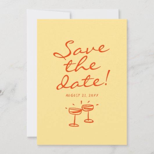 Met de Hand Getekende Kleurrijke Retro Plezierige  Save The Date (Voorkant)