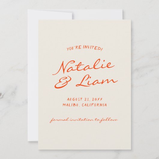 Met de Hand Getekende Kleurrijke Retro Plezierige  Save The Date (Achterkant)