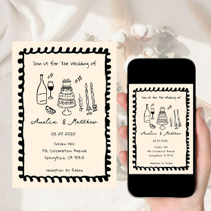Met de hand getekende Koppel Glas Doodle Whimsical Kaart