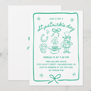 Met de Hand Getekende Krabbel Doodles Boog St. Pat Kaart