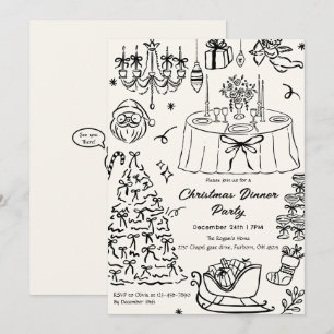 Met de Hand Getekende Krabbel Doodles Kerstfeest Kaart