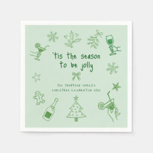 Met de Hand Getekende Krabbel Glitter Groen Kerstf Servet