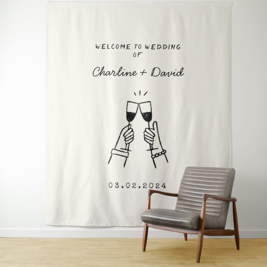 Met de Hand Getekende Krabbel Huwelijks Verwelkomi Wandkleed (In situ)