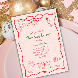 Met de Hand Getekende Krabbel Krabbel Kerst Diner  Kaart