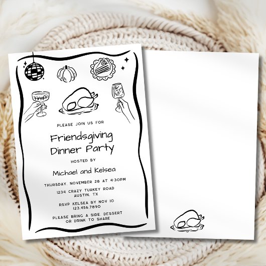 Met de Hand Getekende Krabbel Thanksgiving Diner U Kaart